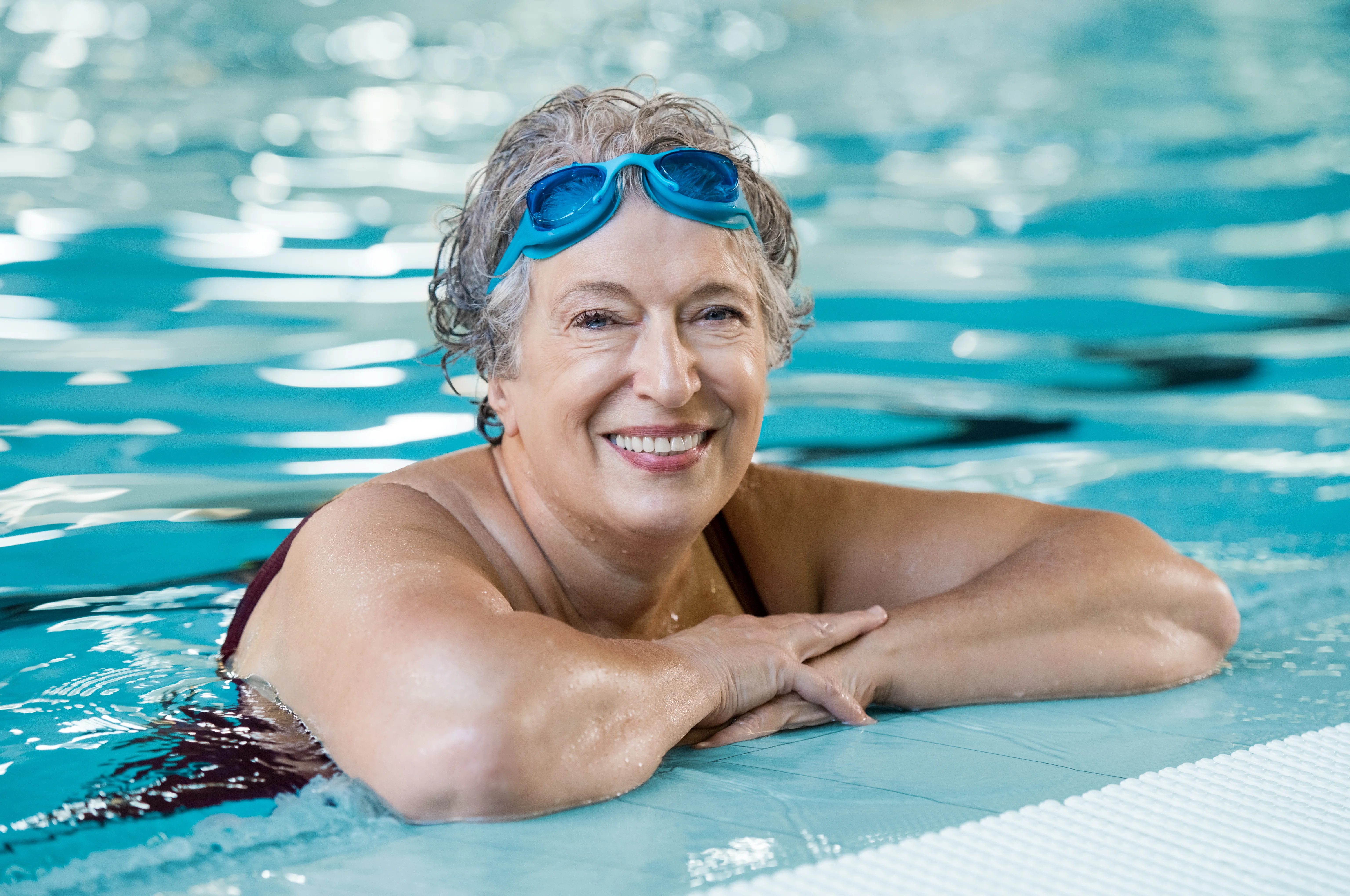 a woman in a pool