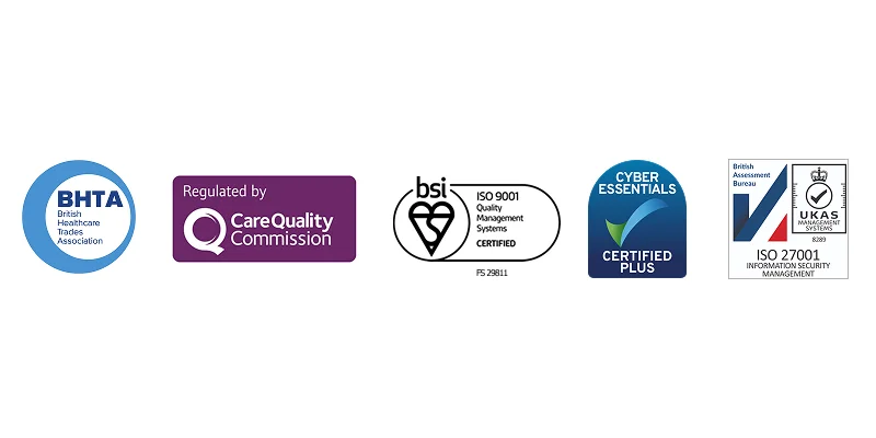 Logos of BHTA, CQC, BSI and Cyber Essentials